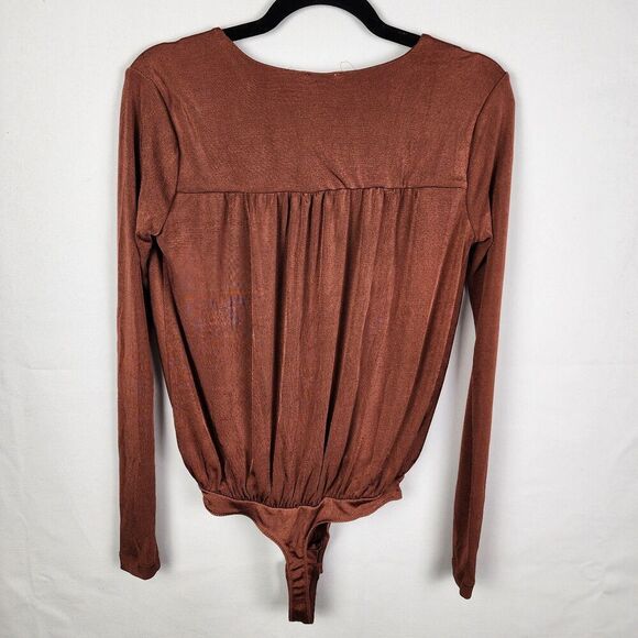 Intimately Free People Turnt Bodysuit Long Sleeve Draped Thong Brown Size S - Picture 3 of 8